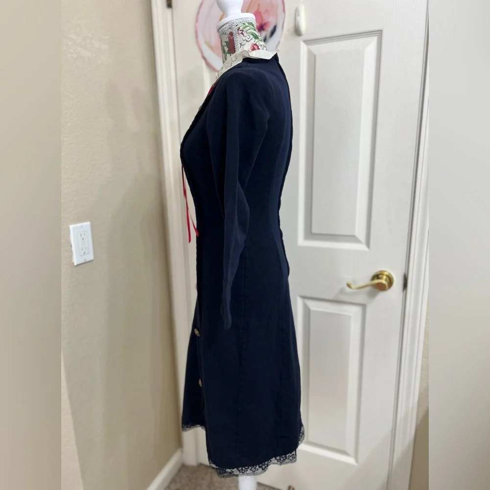 Chic Navy Double-Breasted Long Sleeve Dress - Picture 4 of 8